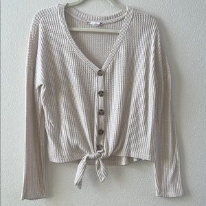Pink Republic Cream Button-Down Tie Front Top